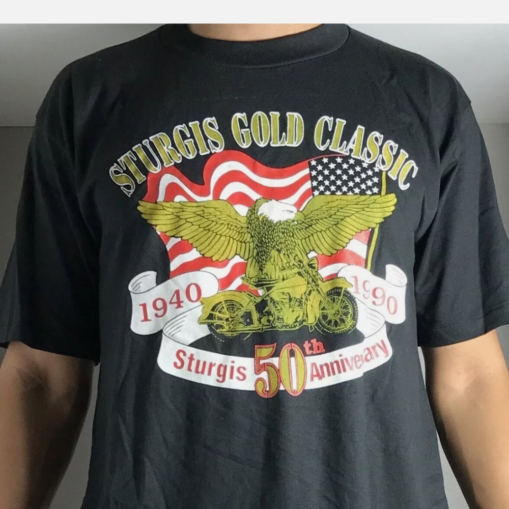 vintage 90s Sturgis Gold classic 50th anniversary Motorcycle shirt Size 2XL
